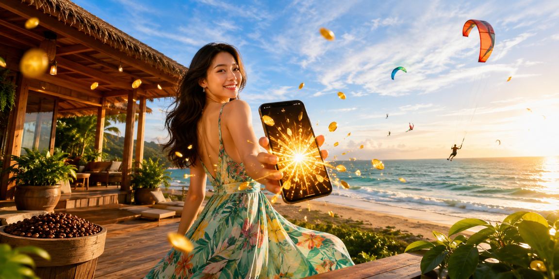 Người dùng tại Mũi Né truy cập trang thể thao hn88 trên điện thoại di động bên bờ biển