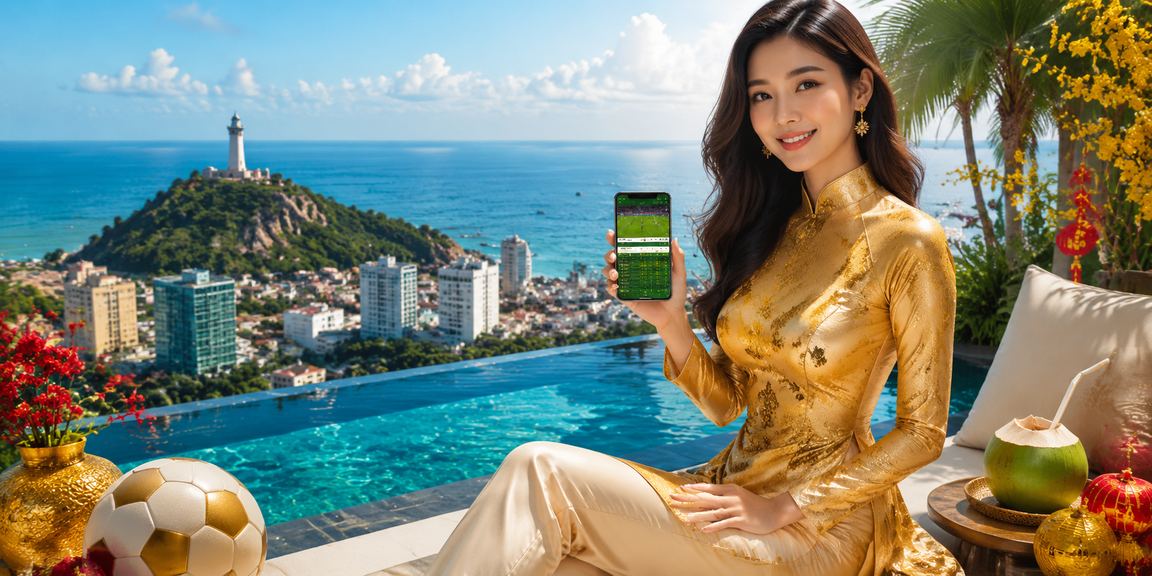 Người dùng tại Vũng Tàu sử dụng ứng dụng casino trên điện thoại với trang phục áo dài truyền thống